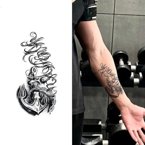 Tatouage autocollant à base de plantes Ancre, semi-permanent, non réfléchissant, imperméable, réaliste, sans décoloration, dure 2 semaines, faux tatouage, tatouage temporaire(1pcs)