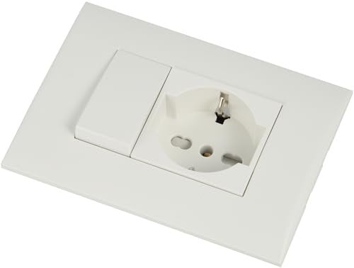 Electraline 22120 Blocco Presa Universale + Deviatore con Placca/Set Placca Premontata 1 Presa universale P40 16A + 1 Deviatore 10A, due viti di montaggio, Bianco