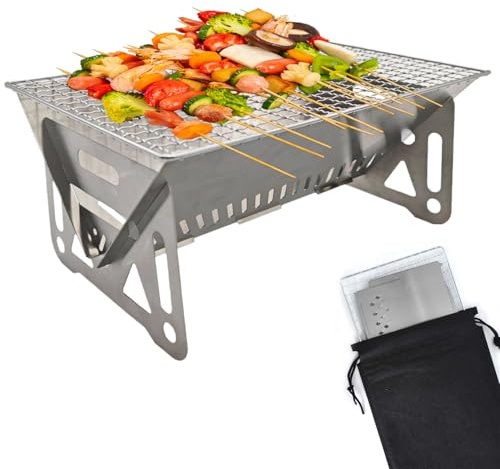 Foyer portable pour camping, petit barbecue en acier inoxydable, barbecue au charbon de bois avec sac de transport, mini barbecue de table pour pique-nique, jardin, terrasse, camping, patio, voyage