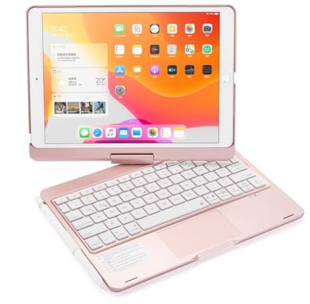 FAYGAOAI Custodia con Tastiera per iPad 9th/8th/7th Gen 10.2/Air 3rd Gen/PRO 10.5, Girevole a 360°, Tastiera Retroilluminata a 7 Colori con Trackpad & Portapenne,Argento