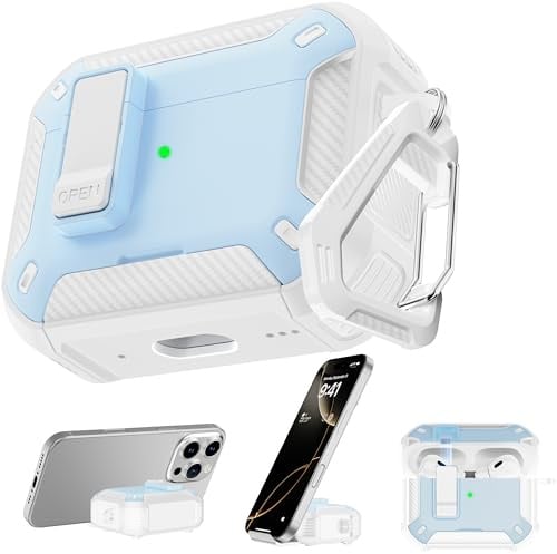 RFUNGUANGO AirPods Pro 2 Hülle, MagSafe Reinigung Handyhalter, Weiß Blau | Kompatibel mit AirPods Pro 1/2, magnetische MagSafe-Ladung, stoßfest staubdicht Schutzhülle mit Reinigungsset & Handyhalter