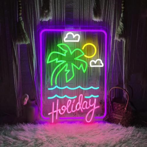 DAKABUKA Holiday Neon Schild Dimmbar Palme Sonne Wolken Welle Neonlicht LED Leuchtschild für Sommer, Strandbar, Tropische Partydekoration Geschenk für Sonnenaufgang & Sommer