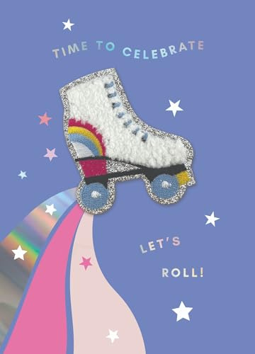 SECOND NATURE Decopatch Skating Birthday Greeting Card Includes Removable Roller-skate Patch - Decopatch Vibrant Design, Joyful Keepsake, Eco-Friendly, For Children, Giftable Fun