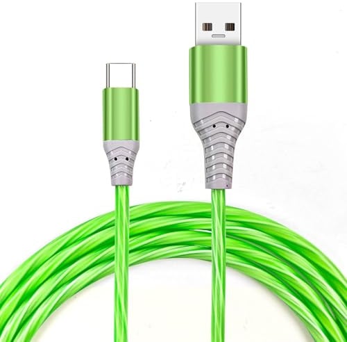 Light up Charging Cable 2M,USB C Charger Cable 60W Fast Charging Type C Cable USB A to C Data Transmission Glowing LED Lead for iPhone iPad Huawei P9 Pixel 7 Samsung Galaxy S23 Switch PS5 Green