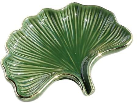 Porte Savon Ceramique en Forme de Feuille de Ginkgo, Porte Savon Salle de Bain Auto Drainant, Plateau à Bijoux, pour Cuisine, Baignoire, Évier, Douche