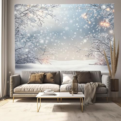 MULERN Groß Weihnachten Wandteppich, 150x130cm Wandbehang Winter Schnee, Tapisserie 3D Wandtuch Grauweiß Weihnachten Schneeflocken Wandteppiche für Wohnzimmer Schlafzimmer Wohnheim Wanddeko