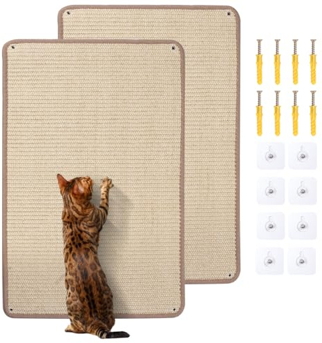 Novelfun 2 Stück Sisal Kratzmatte 40x60CM Kratzschutz für Wand und Sofa | Katzenkratzmatte, Katzen Kratzschutz Möbe, Wand Kratzmatte Katze, schützt Sofa, platzsparend, nutzbar als Katzenkratzbrett