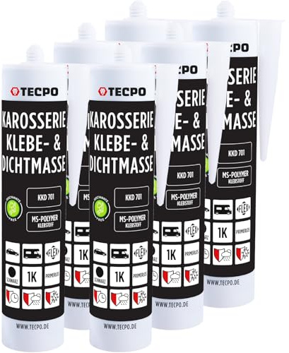 TECPO Karosseriekleber Dichtstoff MS Polymer, 6x 414g Schwarz UV-und Witterungsbeständig Überlackierbar- Abdichtung von Karosserieteilen, Blechen und Fugen