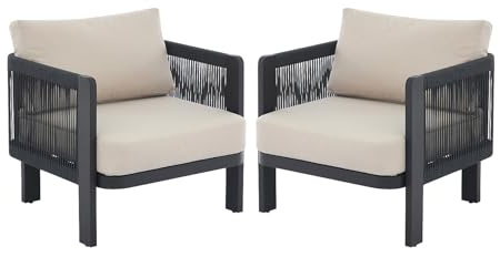 Vente-unique - Lot de 2 fauteuils de Jardin en Aluminium et Corde - Noir avec Coussins Beiges - HELYSI de MYLIA