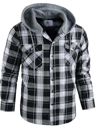 ZITY Men's Shirts Long Sleeve Checked Flannel Tops Casual Plaid Shirts Hoodie Button Down Lumberjack Shirt with Pocket M-3XL