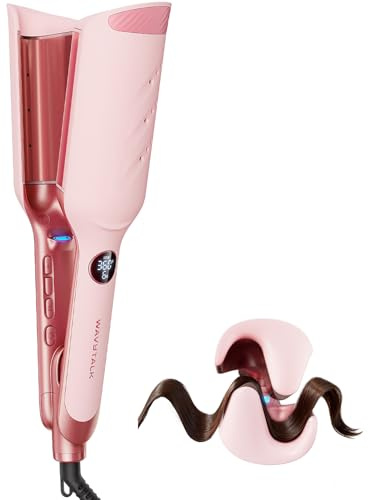 Wavytalk Hair Waver, 35mm Anti-Scald Ionic Hair Curler for Beach Waves | Ceramic Coating Ionic Less Frizz More Shine, 140°C–210°C for All Hair, 4 Timers 8 Heat Settings,Lightweight Dual-Voltage Pink