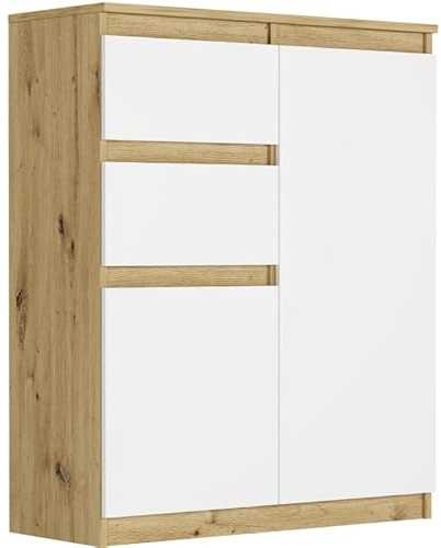 Framire Highboard Artisan Eiche/Weiß 80x40x98 cm – kompakte Kommode mit Schränken & Schubladen, Sideboard für Wohnzimmer, Esszimmer & Schlafzimmer, Modern S-2