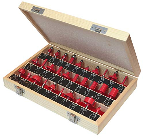 Faithfull RBS30 Tungsten Carbide Router Bit Set in Carry Case (30 Pieces), red, shank: 6.3mm (1/4in)