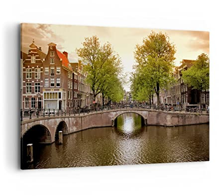 Bilder auf Leinwand 100x70cm Leinwandbild Kanal Wasser Amsterdam Fahrrad Groß Wanddeko Bild Schlafzimmer Küche Deko Wandbilder Dekoration Wohnzimmer Wall Decor Canvas Wand Kunstdruck Art AA100x70-2697