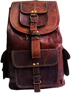 JAALD 46 cm Leder Rucksack Schulrucksack Kurierrucksack Fahrradrucksack Echtleder Wasserdicht für Reise Outdoor Wandern Schule Geschenk Laptop Damen Herren Vintage Leather Backpack OutdoorRucksack
