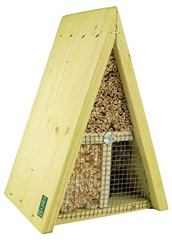 mgc24 Insektenhotel für Bienen, Käfer und andere Insekten - aus Naturmaterial, dreieckig, gelb-grün, ca. 16 x 19 x 27cm