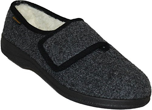 Intermax Zapatillas de estar por casa para hombre, de fieltro, con cierre de velcro y lana virgen, color antracita, antracita, 40 EU
