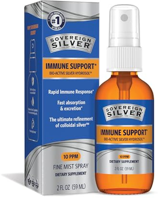 Sovereign Silver Immune Support, Colloidal Silver, Bio-Active Silver Hydrosol,10 ppm, Fine Mist Spray, 2 Fl Oz