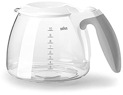 Braun Kaffeekanne BRSC012, Glaskaraffe mit klappbarem Kunststoffdeckel, Zubehör für Braun CafeHouse Kaffeemaschine, für bis zu 10 Tassen, spülmaschinenfest, Weiß