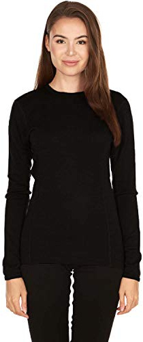 Women's Midweight Baselayer - Langarmshirt mit Rundhals für Damen aus 100% Merinowolle – Schwarz – M