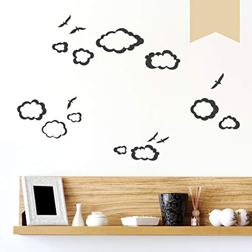 WANDKINGS Wandtattoo 11 Wolken und 6 Vögel im Set Größe XL in beige - erhältlich in 33 Farben