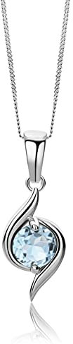 MIORE Kette Damen Halskette aus Weißgold 9 Karat- 375 Gold mit Edelstein-Geburtsstein Anhänger Rubn, Saphir, Smaragd, Topas, Halsschmuck 45 cm lang (Topas)