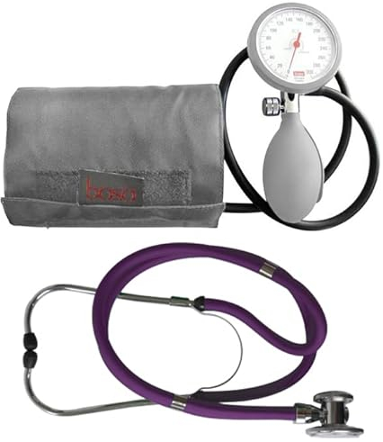 Blutdruckmessgerät Boso K1 shock protected | Oberarm RR Gerät | im Set mit Rappaport-Stethoskop violett | Ärztestethoskop Stetoskop für Ärzte