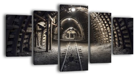 Leinwandbild Kohlebergwerk LW221 Wandbild, Bild auf Leinwand, 5 Teile, 210 x 100 cm, Kunstdruck Canvas, XXL Bilder, Keilrahmenbild, fertig aufgespannt, Bild, Holzrahmen, Polen, Untertage , Bergwerk
