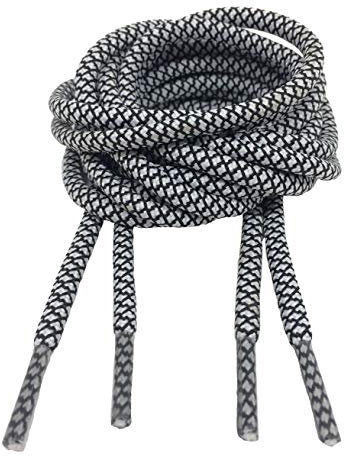 Big Laces Round Rope Style Thick Round Laces 5mm wide (White Black,130cm)