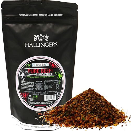 Hallingers Pure Beef - Gewürz-Mischung BBQ-Rub Marinade für Fleisch perfekt zum Würzen & Grillen (Bag) - Geschenk im Sommer & als perfektes Grillgeschenk | Geburtstag Glückwunsch Neues Zuhause Danke F