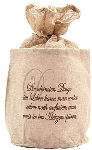 AFP Jute-Übertopf beige mit Spruch, dekorativer Blickfang, schützt im Winter Kübelpflanzen vor Frost. Winterschutz Pflanzen / 2 Jutesäckchen gratis