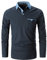 GHYUGR Men's Long Sleeve Polos Casual Tops Denim Splice Golf T-Shirt Poloshirts,Navy,L