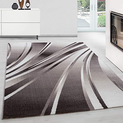 Teppium Moderner Kurzflor Teppich Läufer Flur 80 x 150 cm Braun - Teppich Waschbar, Abstrakt Wellen Design, Pflegeleicht und Weich - Ideal als Bettvorleger im Schlafzimmer und Küchenläufer