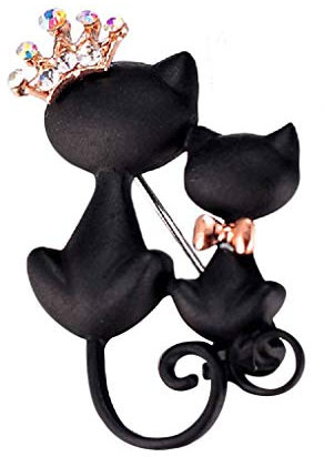 Mengonee Femmes Filles Noir Chat Hijab écharpe Broche Chapeaux strass mariage Pin Bijoux en cristal de maquillage