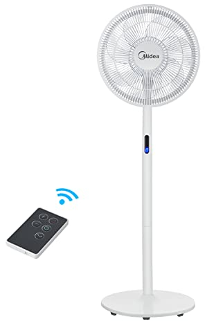 Midea Ventilador de pie S8, ventilador silencioso con mando a distancia, 7 aspas, nivel turbo, temporizador de 8 horas, 8 niveles de velocidad, función de oscilación de 85°, 38 dB, ventilador de pie