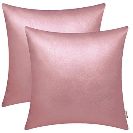 BRAWARM Pack of 2 Cozy Rose Gold Faux Leather Cushion Covers Cases, Soft Leather Throw Pillow Covers Cases 55cm x 55cm, for Couch Sofa Home Decoration.
