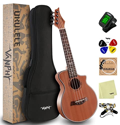 VANPHY Ukulele, Tenor, Ukulele, Sapeli, Holz, professionell, 66 cm, Ukulele für Erwachsene, Anfänger, Hawaii-Ukulele, kommt mit Starter-Kit, inklusive großer Tasche, Stimmgerät, Ukulel-Saitenplektren,