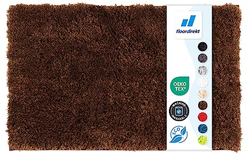 Floordirekt Badematte Sky - Badezimmerteppich - Weicher, dichter Hochflor - Rutschhemmend & Schnell trocknend - Geeignet für Fußbodenheizung - Eckig & Rund (60 x 100 cm, Braun)