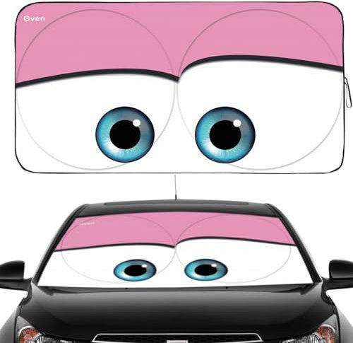 Gven Parasol Delantero para Coche, Divertido diseño de Ojos de Coche, bloquea los Rayos UV, Plegable, Mantiene tu vehículo Fresco