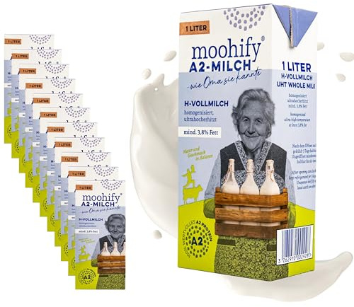 A2 Wohlfühl-Milch H-Vollmilch 3,8% je 1 Liter im 12er Pack - Haltbare Proteinmilch Kuhmilch aus artgerechter Tierhaltung mit wertvollem A2 Protein - Milch Milk ohne Gentechnik ideal für Sportler