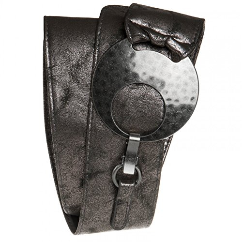 Caspar GU225 Breiter Damen Gürtel mit großer runder Metallschnalle, Gürtelgröße:110, Farbe:antik platin