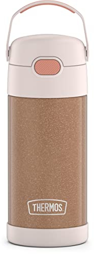 THERMOS FUNTAINER 12 Ounce Stainless Steel Vacuum Insulated Kids Straw Bottle, Rose Gold Glitter