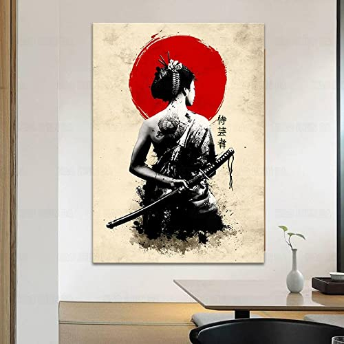 Kodaqo Leinwand Bilder Japanische Samurai-Frauen-Leinwand Bilder Moderner Charakter Poster & Kunstdrucke Wohnzimmer-Schlafzimmer-Dekor 60X90Cm X1 Rahmenlos