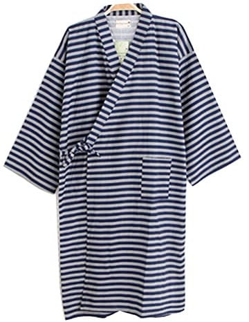 Maya Star Kimono Estivo Sottile in Stile Giapponese Pigiama Confortevole Traspirante Garza di Cotone Camicia da Notte Vestito fumante Accogliente casa Indossare Taglia L per Uomo (Blu Scuro)