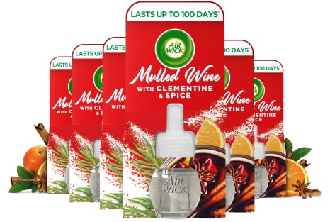 Air Wick Plug in Diffuser Refill, Mulled Wine, Pack 6 x 19ml, Long Lasting Fragrance, Lasts up to 600 Days, Plug in Air freshener