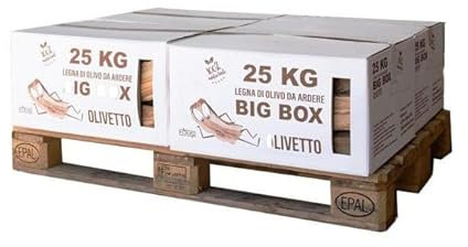 Legna da ardere di ulivo in scatole BIG BOX da 25kg su bancale (100kg)