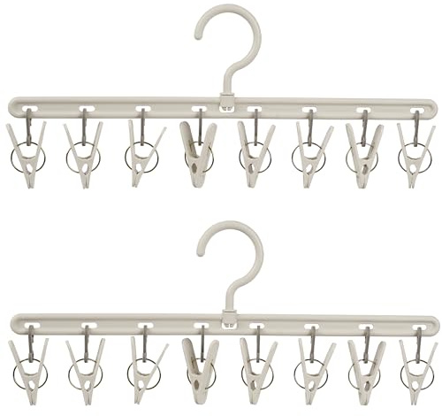 Foshine Clothes Hanger with 8 Color Clips 2 Pack Clothes Drying Racks Windproof for Drying Socks Bras Underwears Baby Clothes, Hats Scarfs Towels Pants and Gloves Diaper White Gray