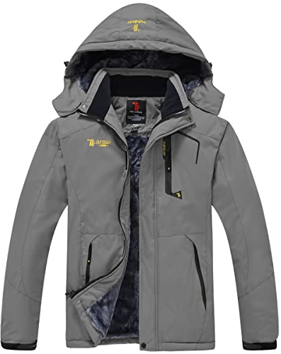 donhobo Herren Outdoor Wanderjacke Schneejacke Winddicht wasserdichte Softshelljacke Winter Warm Fleecejacken Skijacken mit Kapuzen (Mittelgrau,M)