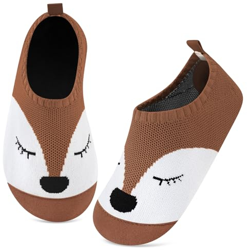 Kyopp Kinder Hausschuhe Junge Mädchen Pantoffeln Aquaschuhe Atmungsaktive Rutschfest Barfussschuhe Slipper Kindergarten Unisex (Stricken-Fuchs 28/29 EU)