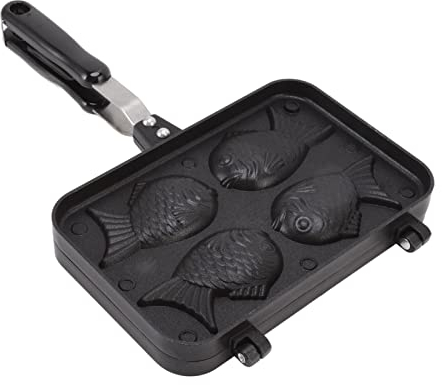 Taiyaki Fish Shape Cake Pan, 4 Trays Non Stick Waffle Cake Maker Pan with Anti Scalding Handle, Aluminum Alloy Fish Shaped Pancake Double Pan Mold for Home Baking DIY Cooking Party Dessert
